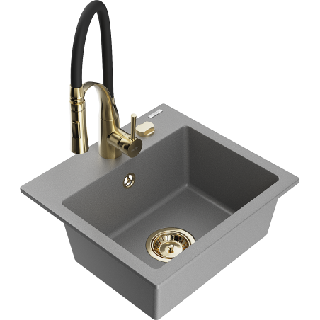 Mexen Milo fregadero de granito de 1 compartimento con grifo de cocina Aster, gris - 6505-71-73450-57-G