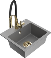 Mexen Milo fregadero de granito 1-cubeta con grifo de cocina Aster, gris - 6505-71-73450-57-G