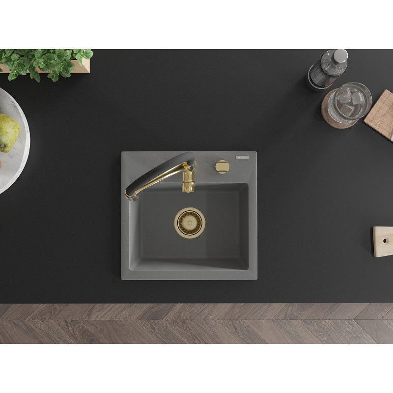 Mexen Milo fregadero de granito 1-cubeta con grifo de cocina Aster, gris - 6505-71-73450-57-G