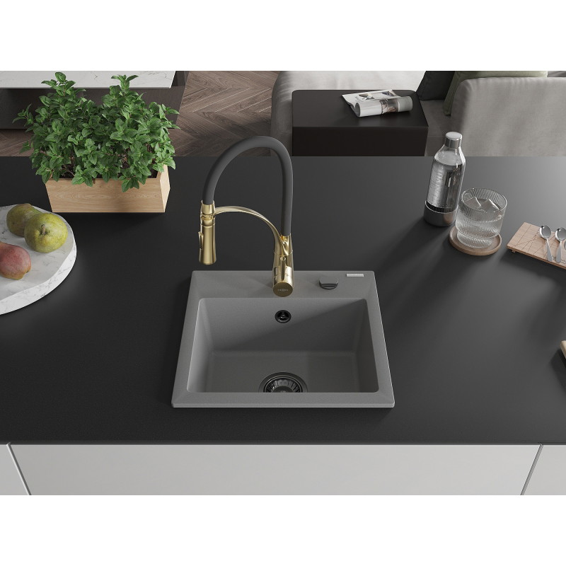 Mexen Milo fregadero de granito de 1 senado con grifo de cocina Aster, gris - 6505-71-73450-57-B