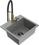Mexen Milo fregadero de granito de 1 cubeta con grifo de cocina Aster, gris - 6505-71-73450-57-B