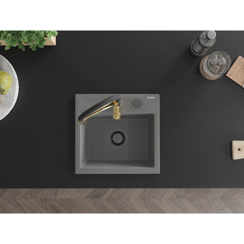 Mexen Milo 1-bowl granite kitchen sink with Aster tap, grey - 6505-71-73450-57-B