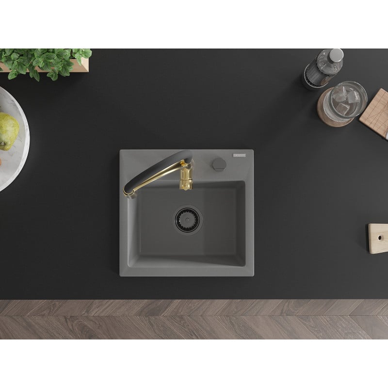 Mexen Milo lava-louça de granito de 1 bacia com torneira de cozinha Aster, cinza - 6505-71-73450-57-B
