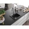 Mexen Milo évier en granit 1 bac avec mitigeur de cuisine Aster, noir/métallique argenté - 6505-73-73450-07