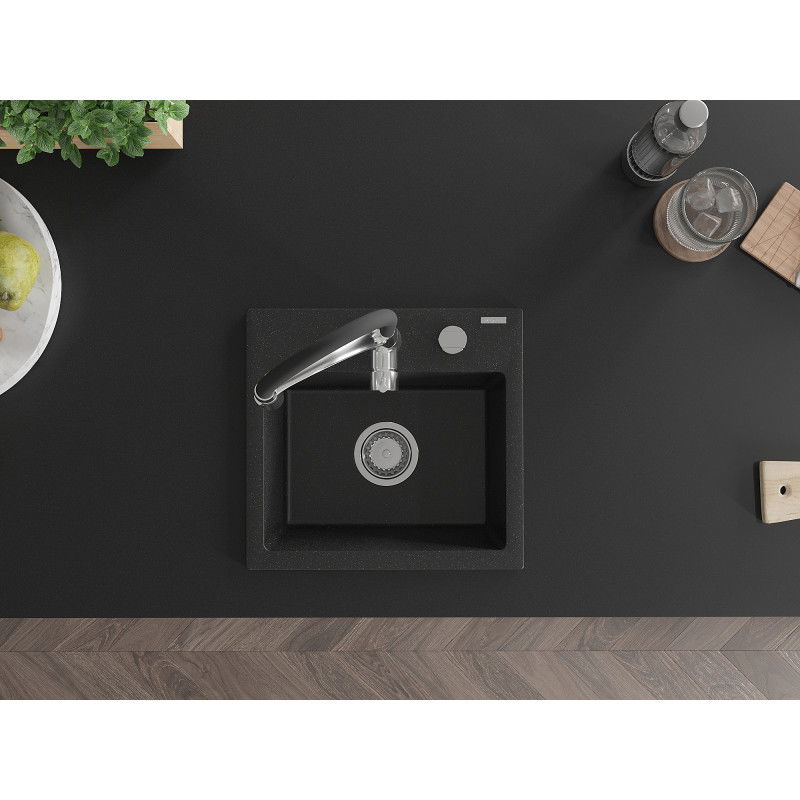 Mexen Milo granitdiskbänk med en diskho och köksblandare Aster, svart/silver metallic - 6505-73-73450-07