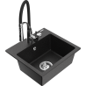 Mexen Milo évier de cuisine en granit 1 bac avec robinet de cuisine Aster, noir/argent métallique - 6505-73-73450-07