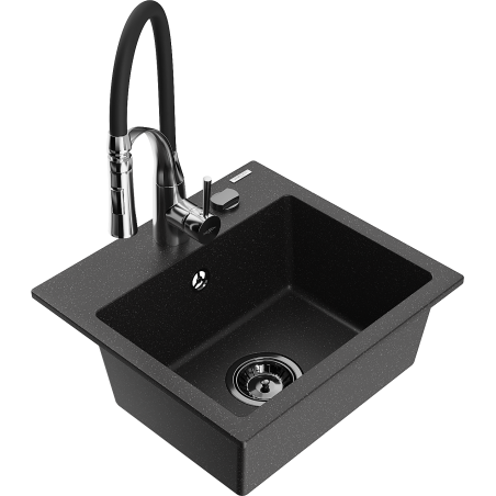 Mexen Milo fregadero de granito de 1 seno con grifería de cocina Aster, negro/metálico plateado - 6505-73-73450-07-B