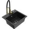 Mexen Milo Granitspüle, 1-Becken mit Küchenarmatur Aster, schwarz/silber-metallisch - 6505-73-73450-57-B