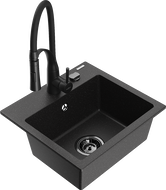 Mexen Milo fregadero de granito de 1 cuenca con grifo de cocina Aster, negro/plateado metálico - 6505-73-73450-70-B