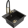 Mexen Milo Granitspüle 1-Becken mit Küchenarmatur Aster, schwarz/gold metallic - 6505-75-73450-57-G