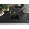 Mexen Milo granite kitchen sink 1-bowl with Aster kitchen tap, black/gold metallic - 6505-75-73450-57-B