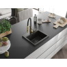 Mexen Milo fregadero de granito de 1 cubeta con grifo de cocina Aster, negro/metálico dorado - 6505-75-73450-57-B