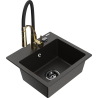Mexen Milo fregadero de granito de 1 cubeta con grifo de cocina Aster, negro/metálico dorado - 6505-75-73450-57-B