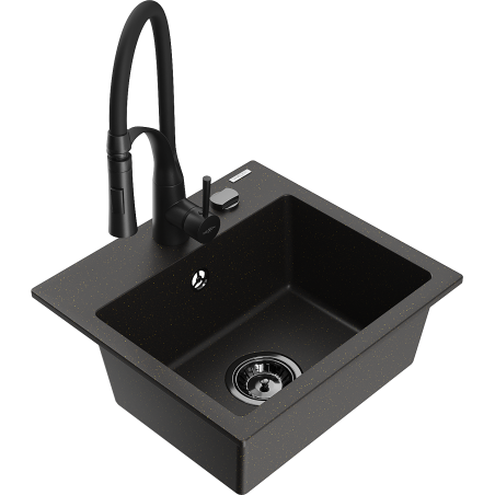 Mexen Milo granite kitchen sink 1-chamber with kitchen faucet Aster, black/gold metallic - 6505-75-73450-70-B