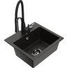 Mexen Milo granite kitchen sink 1-bowl with Aster kitchen tap, black/golden metallic - 6505-75-73450-70-B