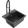 Mexen Milo 1-bowl granite sink with Aster kitchen tap, black speckled - 6505-76-73450-07-B