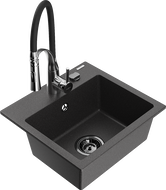 Mexen Milo fregadero de granito de 1 cuenco con grifo de cocina Aster, negro moteado - 6505-76-73450-07-B