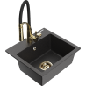 Mexen Milo 1-bowl granite sink with Aster kitchen faucet, speckled black - 6505-76-73450-57-G