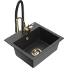 Mexen Milo Granitspüle 1-Becken mit Küchenarmatur Aster, schwarz gesprenkelt - 6505-76-73450-57-G