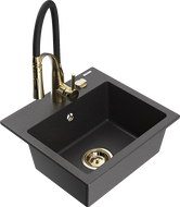 Mexen Milo lava-loiça de granito com 1 cuba e torneira de cozinha Aster, preto salpicado - 6505-76-73450-57-G