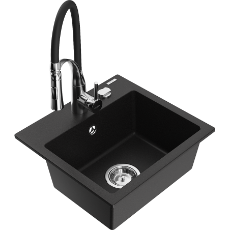 Mexen Milo lavello in granito a 1 vasca con miscelatore da cucina Aster, nero - 6505-77-73450-07
