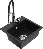 Mexen Milo évier en granit 1 bac avec robinet de cuisine Aster, noir - 6505-77-73450-07