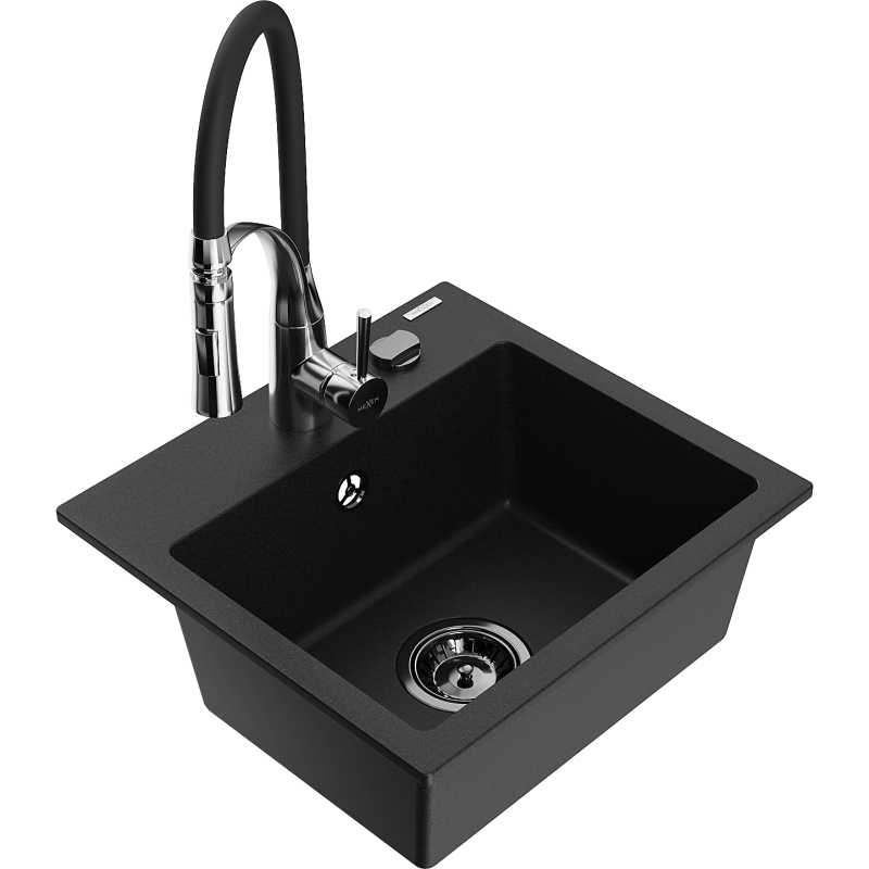 Mexen Milo lavello in granito a 1 vasca con miscelatore cucina Aster, nero - 6505-77-73450-07-B