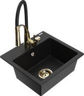 Mexen Milo lavello in granito ad 1 vasca con rubinetto da cucina Aster, nero - 6505-77-73450-57-G