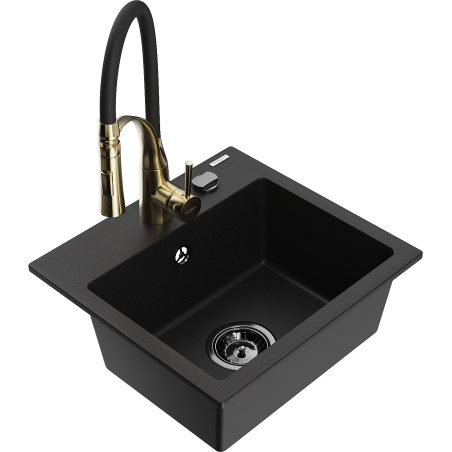 Mexen Milo évier en granit 1 bac avec robinet de cuisine Aster, noir - 6505-77-73450-57-B