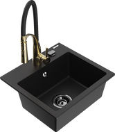 Mexen Milo lava-loiça de granito com 1 cuba e torneira de cozinha Aster, preto - 6505-77-73450-57-B