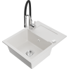 Mexen Enzo single-bowl granite sink with drainer and Aster kitchen tap, white - 6506-20-73450-07