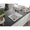 Mexen Enzo granite kitchen sink 1-bowl with drainer and Aster kitchen faucet, white - 6506-20-73450-07-B