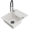 Mexen Enzo fregadero de granito de 1 compartimento con escurridor y grifo de cocina Aster, blanco - 6506-20-73450-07-B