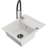 Mexen Enzo granite kitchen sink 1-bowl with drainer and Aster kitchen faucet, white - 6506-20-73450-07-B