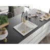 Mexen Enzo granite sink 1-bowl with drainer and Aster kitchen tap, white - 6506-20-73450-57-G