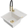 Mexen Enzo fregadero de granito de 1 seno con escurridor y grifo de cocina Aster, blanco - 6506-20-73450-57-G