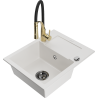 Mexen Enzo fregadero de granito de 1 cuenco con escurridor y grifo de cocina Aster, blanco - 6506-20-73450-57-B