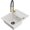 Mexen Enzo granite kitchen sink 1-bowl with drainer and Aster kitchen tap, white - 6506-20-73450-57-B