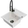 Mexen Enzo 1-Bowl Granite Sink with Drainer and Aster Kitchen Tap, White - 6506-20-73450-70-B