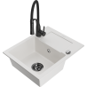 Mexen Enzo zlewozmywak granitowy 1-komorowy z ociekaczem i baterią kuchenną Aster, biały - 6506-20-73450-70-B