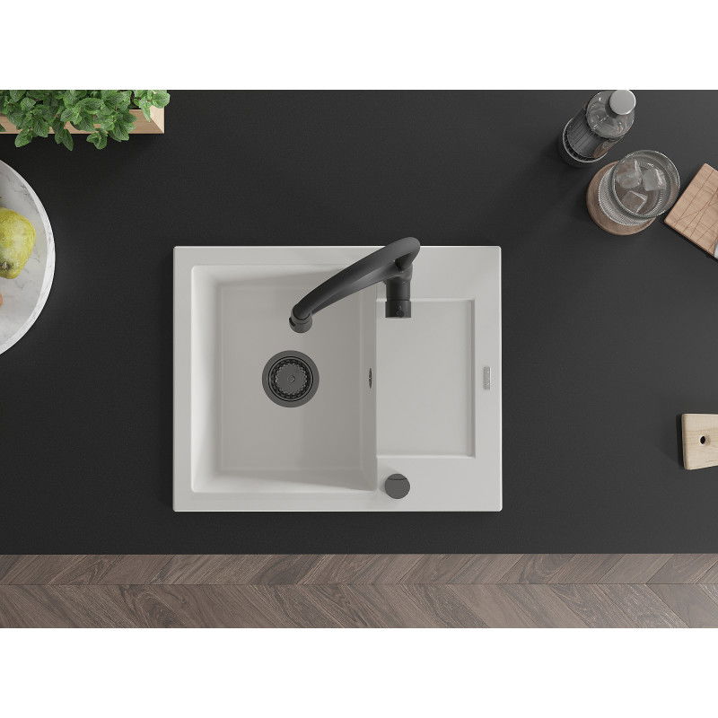 Mexen Enzo fregadero de granito de 1 seno con escurridor y grifo de cocina Aster, blanco - 6506-20-73450-70-B