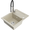 Mexen Enzo Granitspüle 1-Becken mit Abtropffläche und Küchenarmatur Aster, beige - 6506-69-73450-07