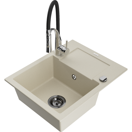 Mexen Enzo Fregadero de granito de 1 seno con escurridor y grifo de cocina Aster, beige - 6506-69-73450-07-B