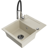 Mexen Enzo évier en granit 1 bac avec égouttoir et robinet de cuisine Aster, beige - 6506-69-73450-07-B