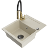 Mexen Enzo évier granit 1 bac avec égouttoir et robinet de cuisine Aster, beige - 6506-69-73450-57-B