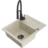 Mexen Enzo granieten spoelbak met 1 bak, afdruiprek en keukenmengkraan Aster, beige - 6506-69-73450-70-B