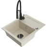 Mexen Enzo granite sink 1-bowl with drainer and Aster kitchen faucet, beige - 6506-69-73450-70-B