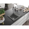 Mexen Enzo évier en granit 1 bac avec égouttoir et mitigeur de cuisine Aster, gris - 6506-71-73450-07