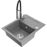 Mexen Enzo granite kitchen sink 1-bowl with drainer and kitchen faucet Aster, gray - 6506-71-73450-07
