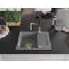 Mexen Enzo évier en granit 1 bac avec égouttoir et robinet de cuisine Aster, gris - 6506-71-73450-57-G
